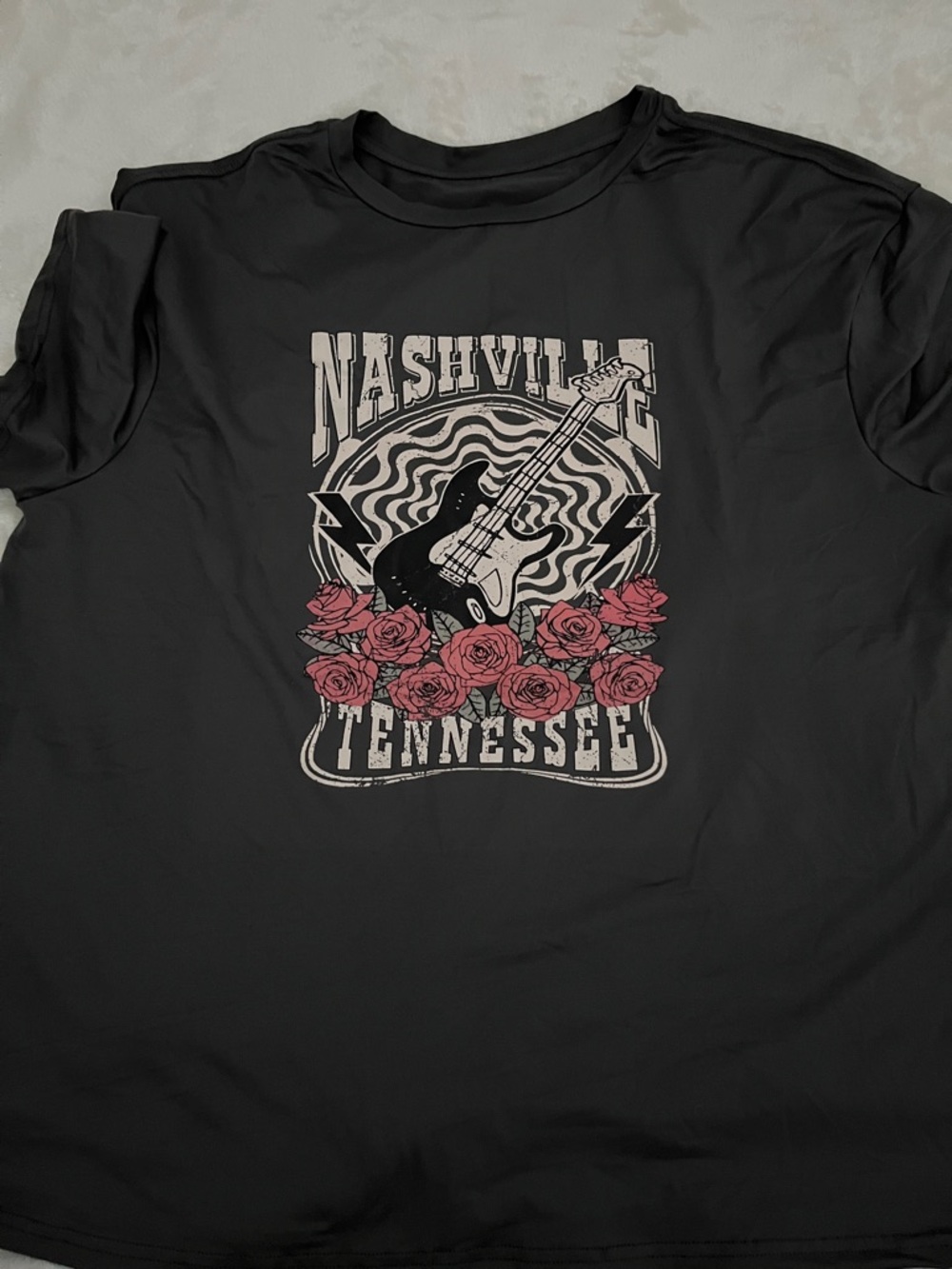 SHEIN Black Nashville Tennessee Graphic Tee with Pink Roses